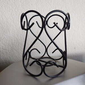 HOME DECOR  CURLY SCROLL BLACK WROUGHT IRON METAL LARGE CANDLE HOLDER